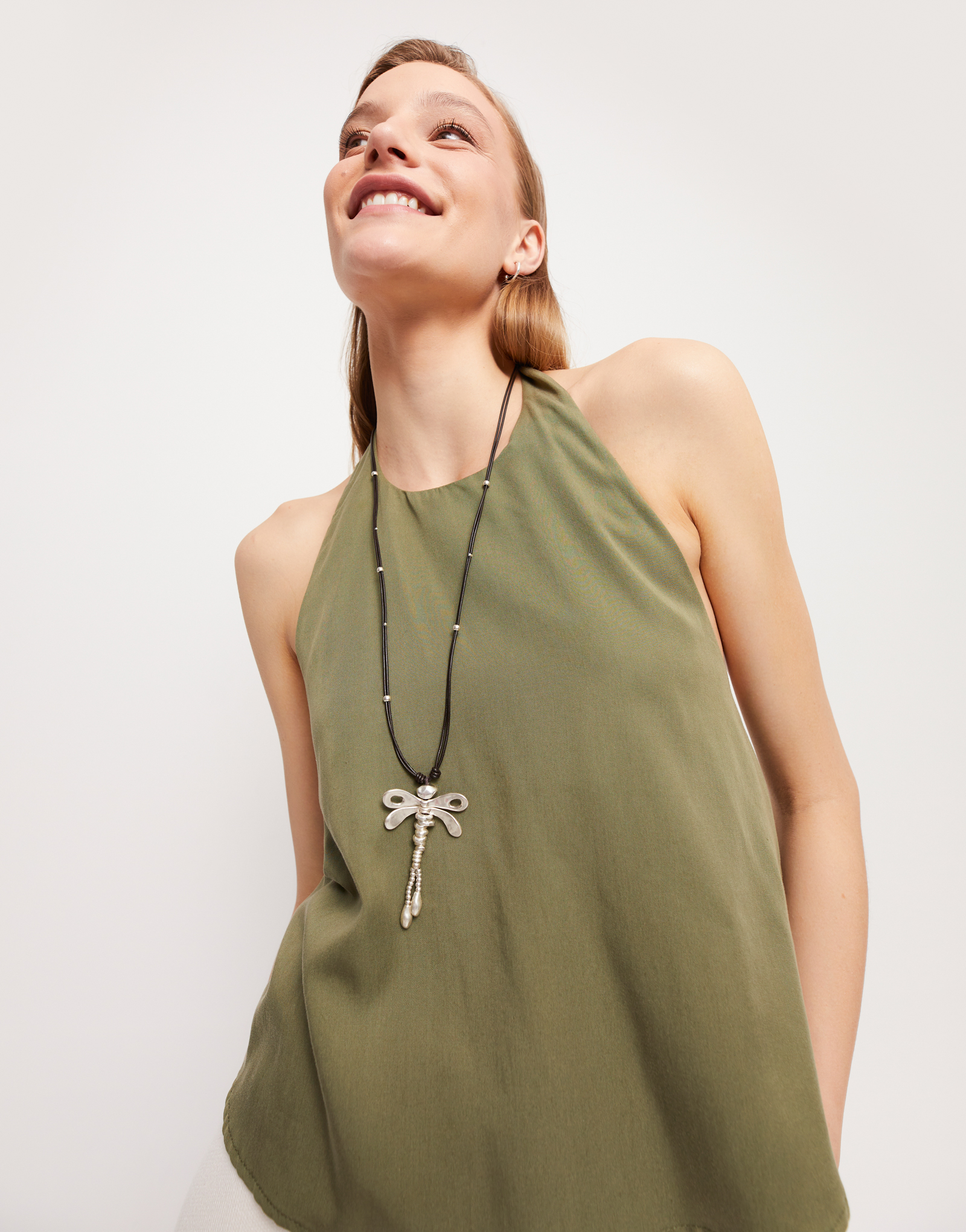 Long pendant necklace with a dragonfly, Silver, large thumbnail